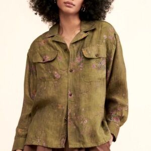 FREE PEOPLE➕FOUND Floral Moss Camp Shirt
